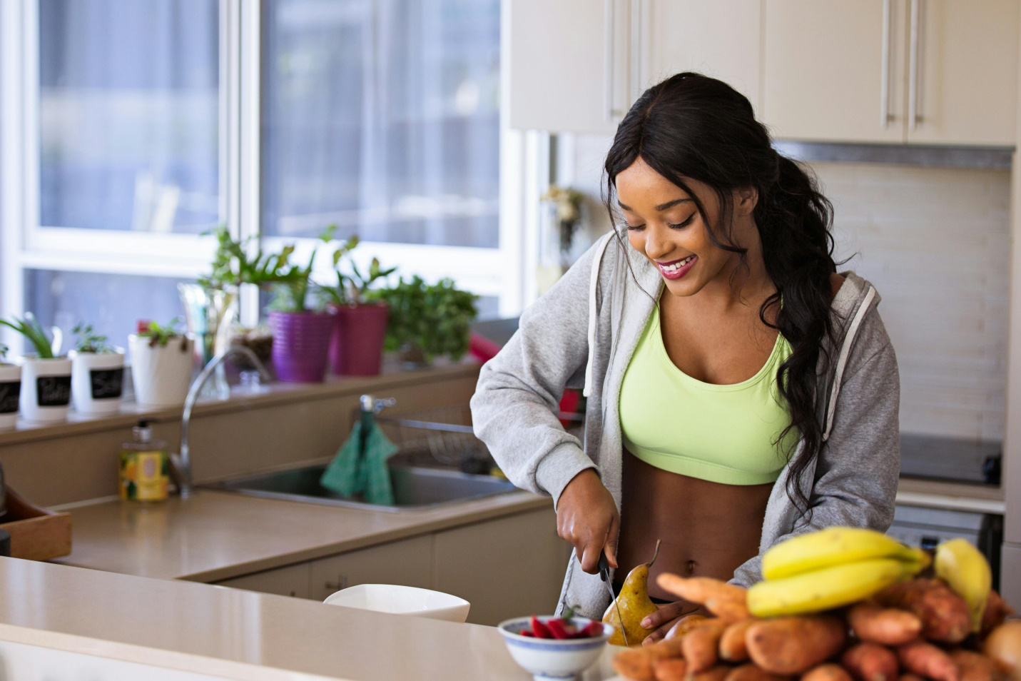  A girl eating fruits