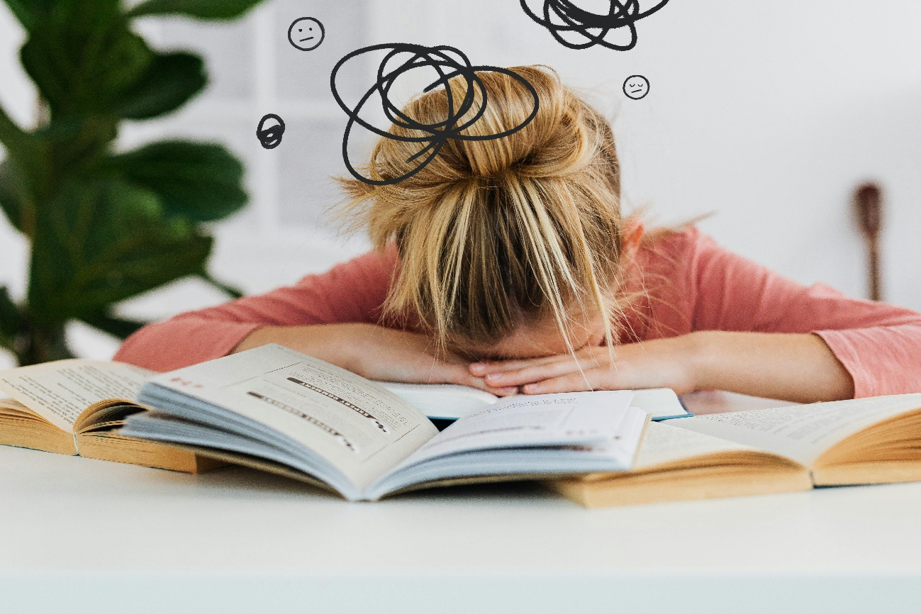 Woman overwhelmed by brain fog and mental fatigue