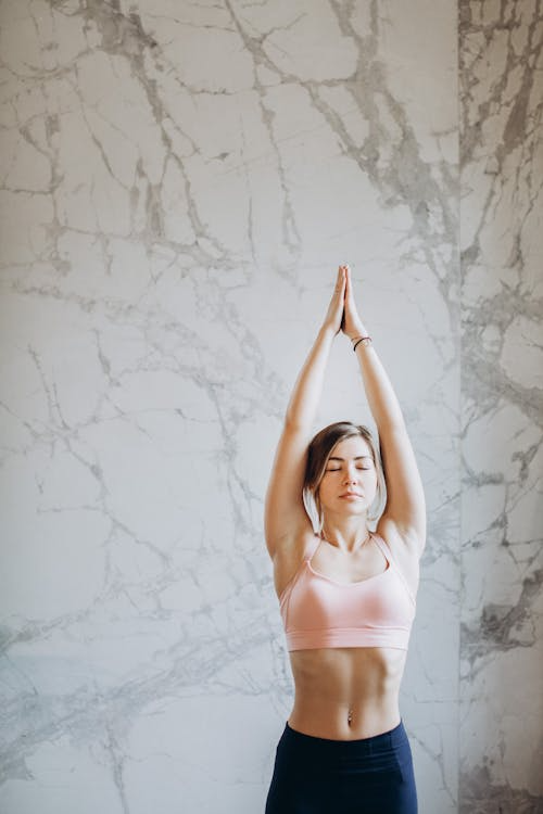 a woman stretching. 