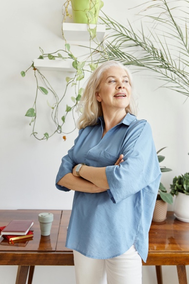 Adult looking confident and relaxed in everyday clothing