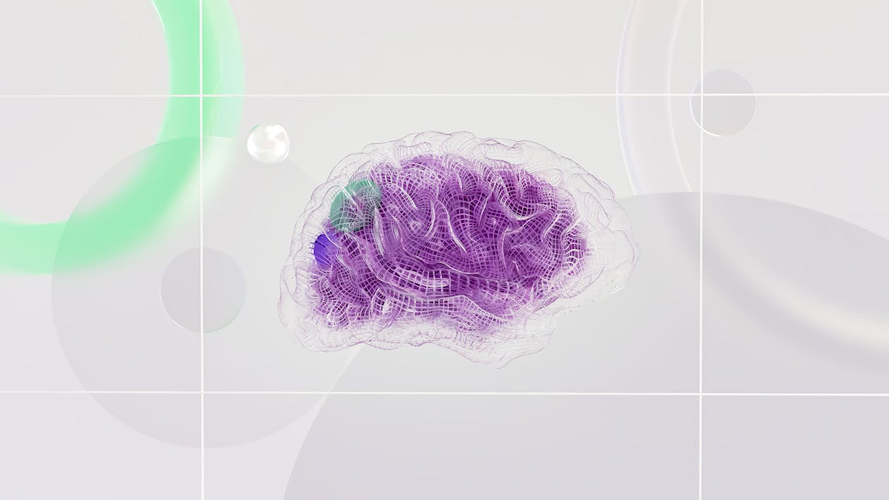  a diagram illustration of a human brain with glowing neural pathways