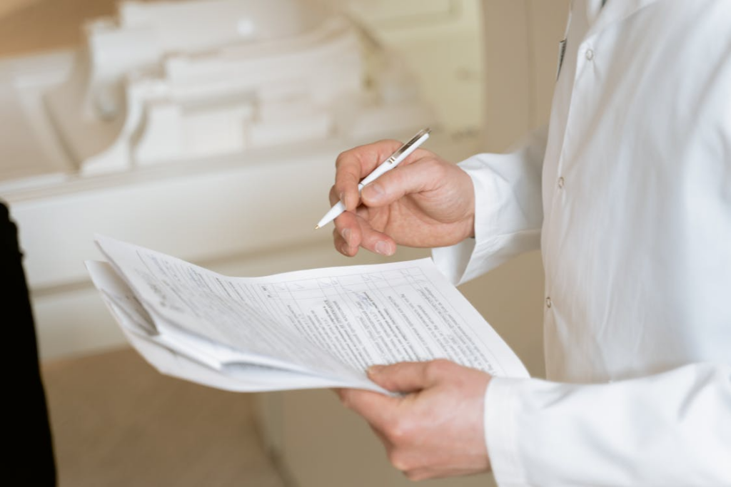 a person reviewing fitness progress in a clinical wellness setting